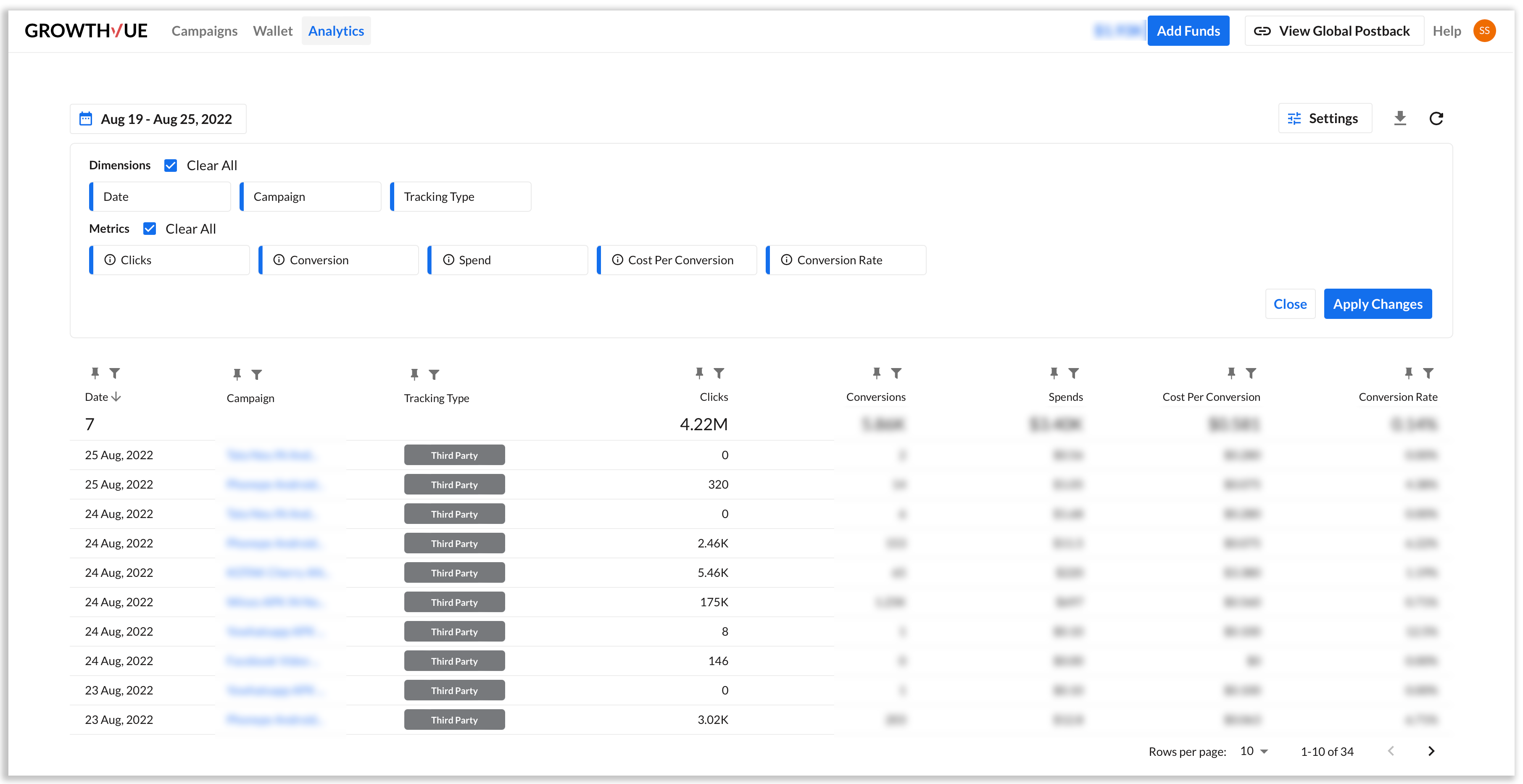 GROW - Analytics dashboard settings