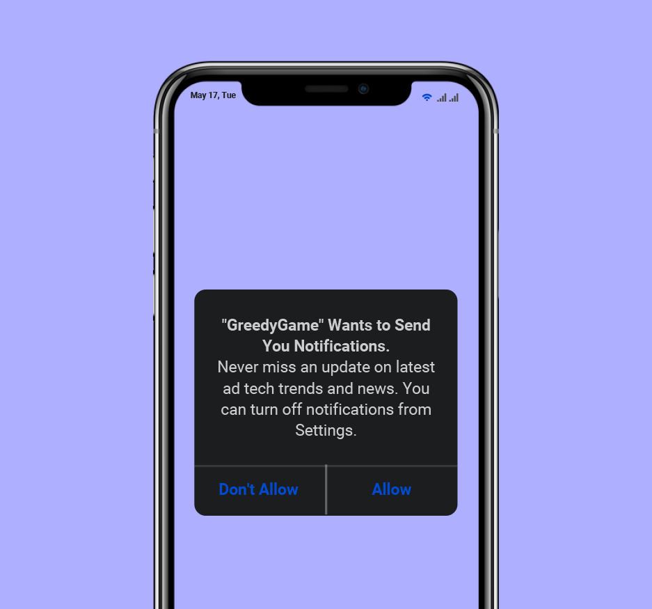 Opt-in message to gain user permission to send push notifications